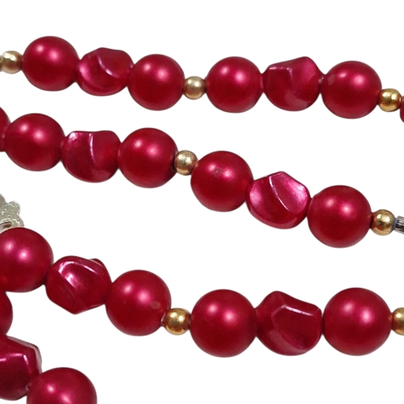 Vintage Hong Kong Red Pink Moonglow Beaded Double Strand Necklace 17-21.5" - Picture 5 of 6